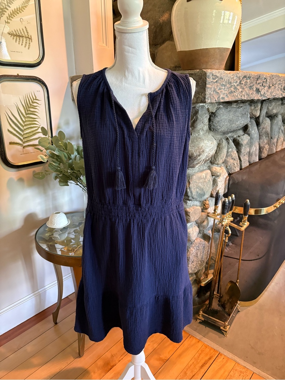 Belle by Kim Gravel Navy Sleeveless Midi Dress with Tassel Tie